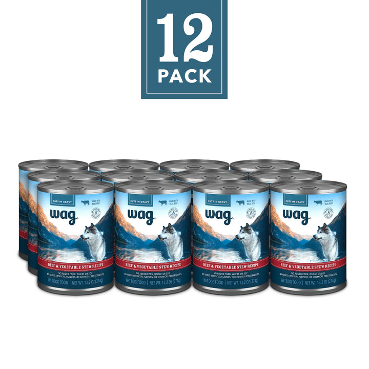 Brand - Wag Stew Canned Dog Food, Beef & Vegetable Recipe, 13.2 oz Can (Pack of 12)