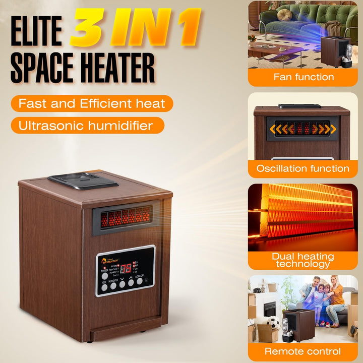 Portable Space Heater with Humidifier, 1500-Watt DR-968H w/ Humidifer