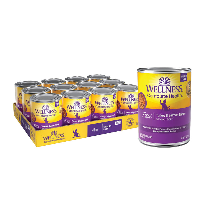 Wellness Complete Health Grain-Free Wet Canned Cat Food, Natural Ingredients, Made with Real Meat, All Breeds, Smooth Pate (Turkey & Salmon, 12.5-Ounce Can, Pack of 12) Turkey 12.5 Ounce (Pack of 12)