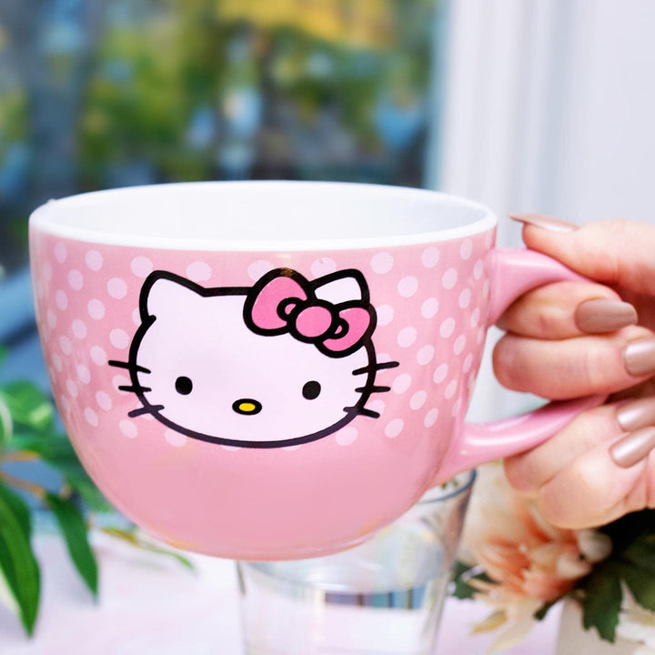 Silver Buffalo Sanrio's Hello Kitty Face and Polka Dots Ceramic Soup Mug, 24-Ounces