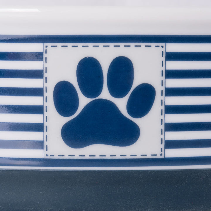Bone Dry Paw & Patch Ceramic Pet Collection, Small Set, 4.25x2", Nautical Blue, 2 Piece Small Bowl Set, 4.25x2"
