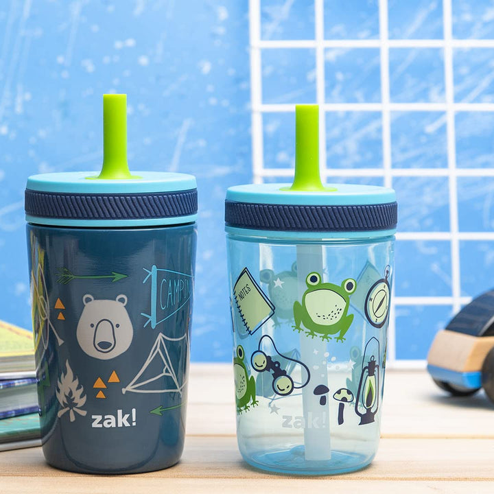 Zak Designs Campout and Camping Kelso Tumbler Set, Leak-Proof Screw-On Lid with Straw, Bundle for Kids Includes Plastic and Stainless Steel Cups with Bonus Sipper, 3pc Set, Non-BPA,15 fl oz Classic