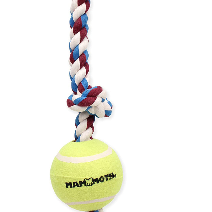 Mammoth Flossy Chews Color 3 Knot Tug w/Large Tennis Ball – Premium Cotton-Poly Tug Toy for Dogs – Interactive Dog Tug Toy – Rope Dog Toy with Tennis Ball for Large Dogs - 24” Large (24 in) 3 Knot Rope Tug with Tennis Ball
