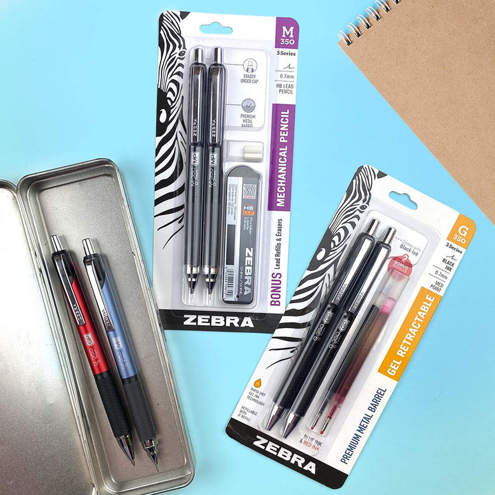 Zebra Pen G-350 Retractable Gel Pen with 2 Refills, Medium Point, 0.7mm, Space Black Barrel, Black Rapid Dry Ink, 2-Pack (40112)