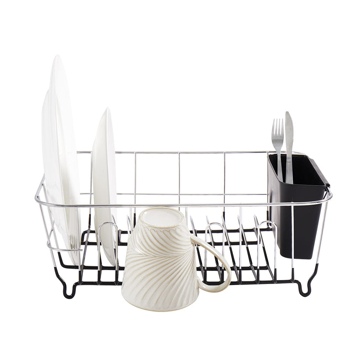 Sweet Home Collection 2 Piece Dish Drying Rack Set Drainer with Utensil Holder Simple Easy to Use Fits in Most Sinks, 14.5" x 13" x 5.25", Black