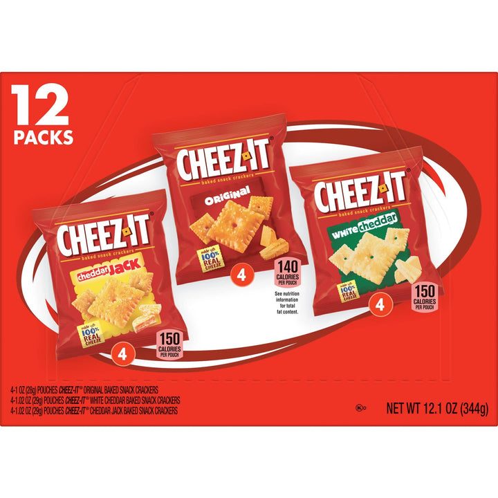 Cheez-It Cheese Crackers, Baked Snack Crackers, Lunch Snacks, Variety Pack, 12.1oz Box (12 Packs) 1.01 Ounce (Pack of 12)