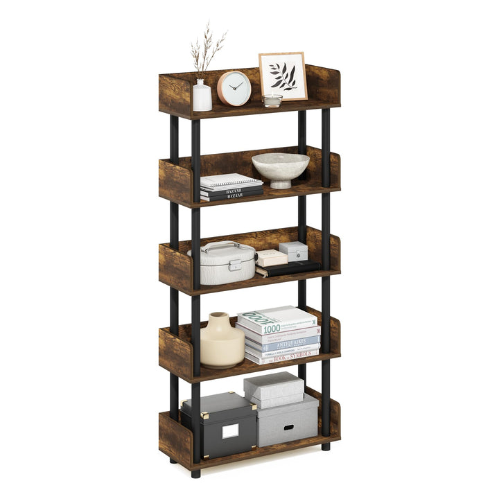 Furinno Turn-N-Tube 5-Tier Multipurpose Shelf / Display Rack / Storage Shelf / Bookshelf, Classic Tubes, Sonoma Oak/White 5-Tier Classic Tube