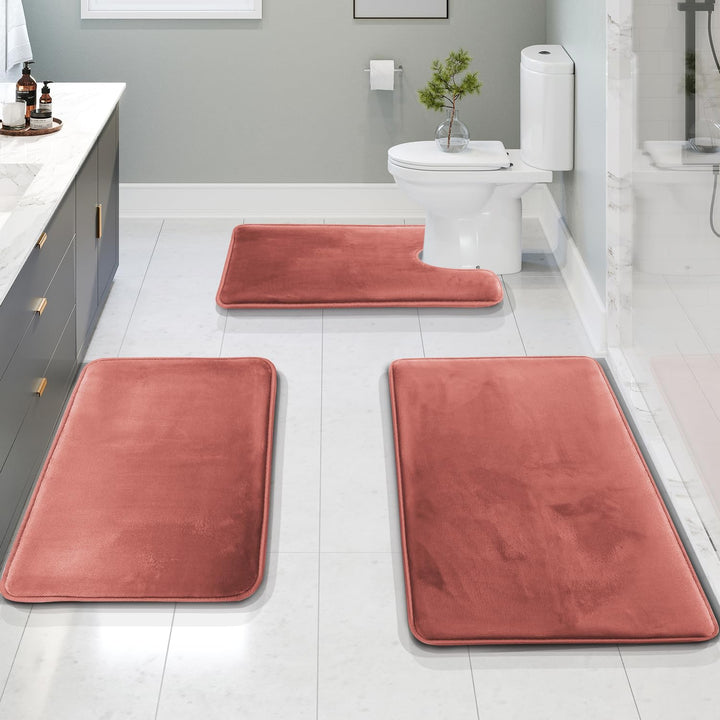 Clara Clark 3 Piece Bathroom Rugs Bath Mat Set, Velvet Memory Foam Bath Mats for Bathroom - Non-Slip, PVC Backing Bath Rugs, Washable Bathroom Rug Mats - Dries Quickly, Lavender Bathroom Rug Set Solid 3 Piece Set Lavender Dream