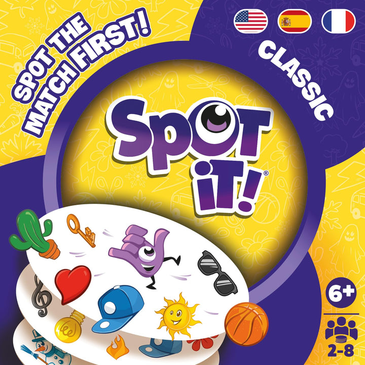 Zygomatic Spot It! Classic Card Game (2024 Refresh) - Eco-Sleeve Edition, 5-in-1 Visual Perception Game for Quick Reflexes and Family Fun, Ages 6+, 2-8 Players, 10 Minute Playtime, Made New Edition