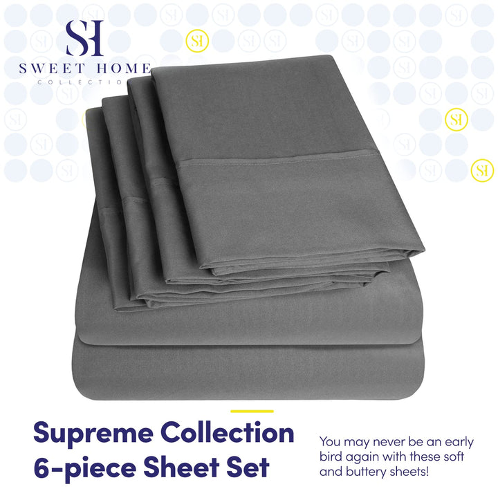 Cal King Size Bed Sheets - 6 Piece 1500 Supreme Collection Fine Brushed Microfiber Deep Pocket California King Sheet Set Bedding - 2 Extra Pillow Cases, Great Value, California King, Black