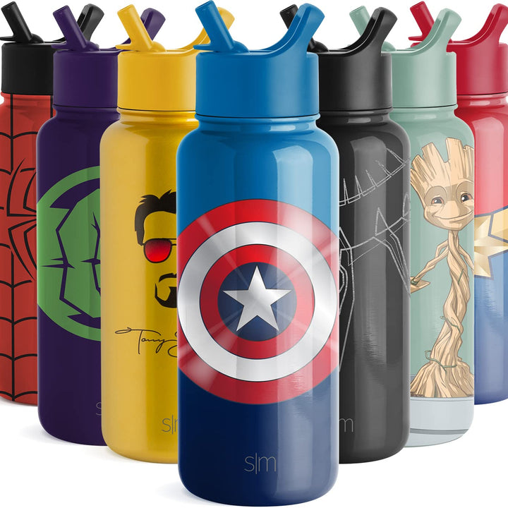 Simple Modern Marvel Water Bottle with Straw Lid Vacuum Insulated Stainless Steel Metal Thermos | Gifts for Women Men Reusable Leak Proof Flask | Summit Collection | 32oz Captain America Shield 32oz Water Bottle Marvel: Captain America Shield