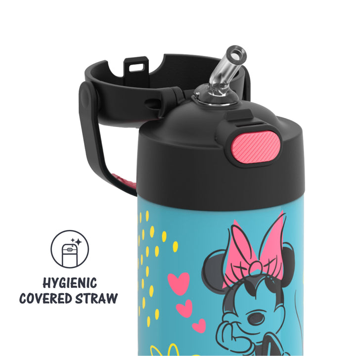 THERMOS FUNTAINER 12 Ounce Stainless Steel Vacuum Insulated Kids Straw Bottle, Minnie Mouse