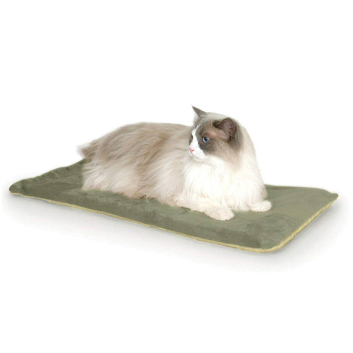 K&H Pet Products Heated Thermo-Kitty Mat, Indoor Heated Cat Bed, Pet Heat Pad for Indoor Cats and Small Dogs, Cat Heating Pad, Electric Thermal Warming Cat Bed Mat, Sage/Tan 12.5 X 25 Inches Pet Bed