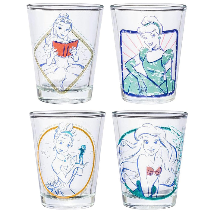 Silver Buffalo Disney Princess Frames 4-Pack Mini Glass Set, 1.5 Ounces