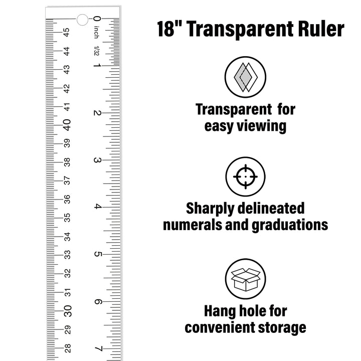 Westcott 10562 Acrylic Clear Ruler, 18 In