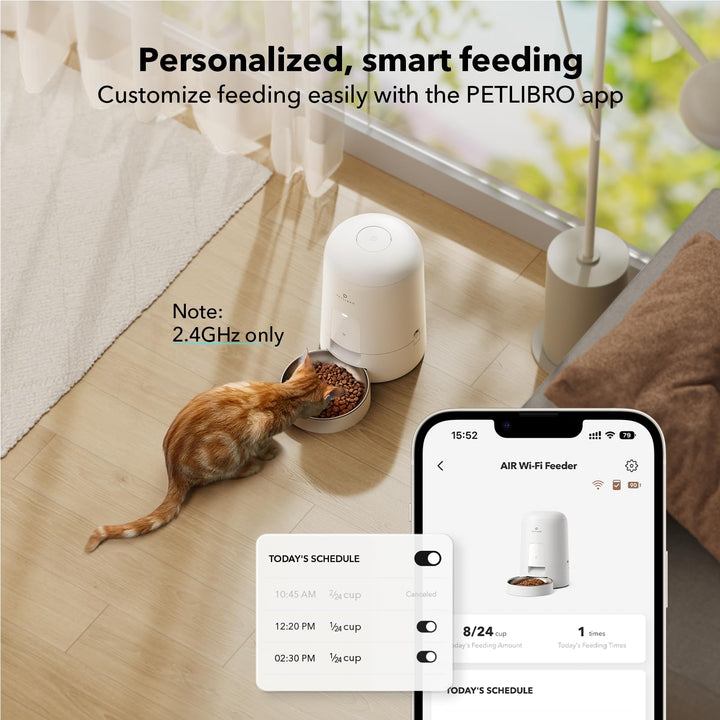 PETLIBRO Automatic Cat Feeder, Wi-Fi Rechargeable Cat Food Dispenser Battery-Operated with 30-Day Life, AIR 2.4G Wi-Fi Timed Pet Feeder for Cat & Dog, 2L Auto Cat Feeder, White