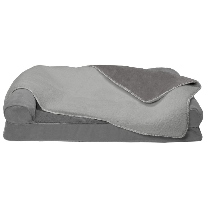 Furhaven Waterproof & Self-Warming Throw Blanket for Dogs & Indoor Cats, Washable & Reflects Body Heat - Terry & Sherpa Dog Blanket - Silver Gray, Medium Blanket - Terry & Sherpa (Silver Gray) 40.0"L x 30.0"W x 0.5"Th Self-Warming & Waterproof