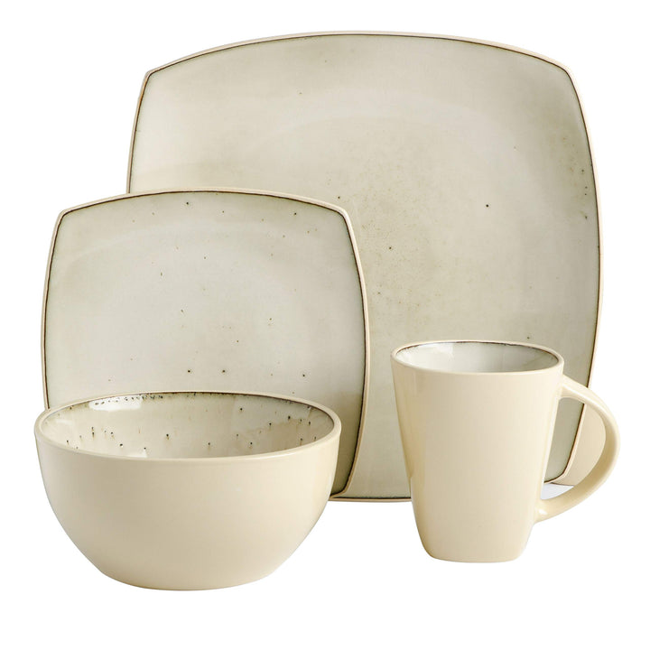 Gibson Soho Lounge Square Reactive Glaze Stoneware Dinnerware Set, Service for 4 (16pc), Sapphire Service for 4 (16pcs)