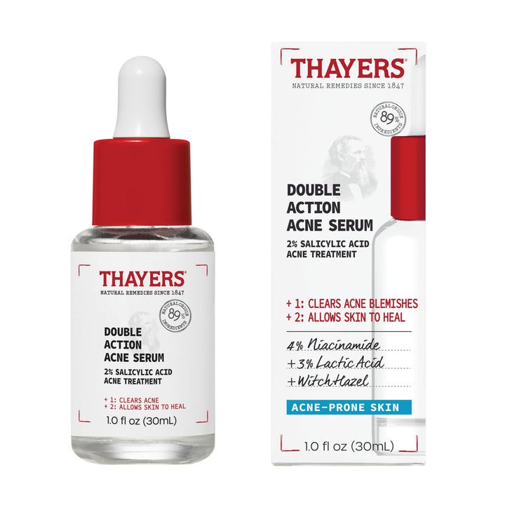 Thayers Double Action Acne Serum with Salicylic Acid, Acne Treatment Face Serum with 2% Salicylic Acid and Niacinamide, Soothing and Non-Stripping Skin Care, 1 Fl Oz 1 Fl Oz (Pack of 1)