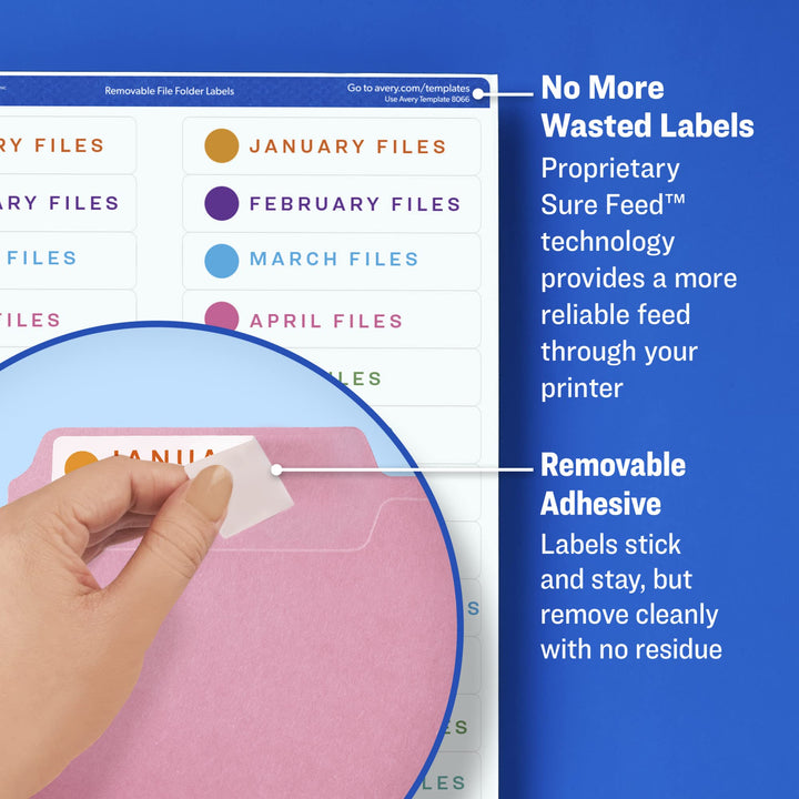 Avery Removable ID Labels, Sure Feed Technology, Removable Adhesive, 3-1/3" x 4", 150 Labels (6464)