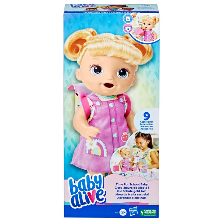 Baby Alive Time for School Baby Doll Set, Back to School Toys for 3 Year Old Girls & Boys & Up, 12 Inch Baby Doll, Blonde Hair (Exclusive)