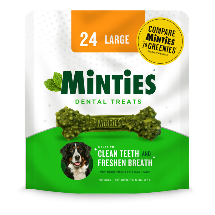 Minties Dental Chews for Dogs, 120 Count, Vet-Recommended Mint-Flavored Dental Treats for Tiny/Small Dogs 5-24 lbs, Dental Bones Clean Teeth, Fight Bad Breath, and Removes Plaque and Tartar Small Mint 48 Ounces