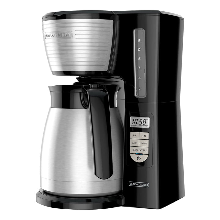 BLACK+DECKER 12-Cup Thermal Programmable Coffee maker, Brew Strength Selector, Auto-clean, Black and Silver CM2045B