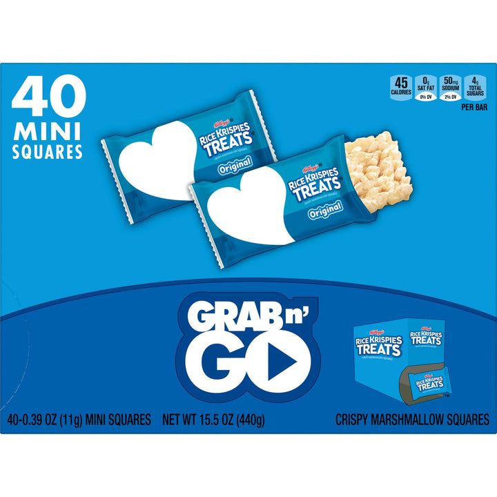 Rice Krispies Treats Mini Squares, Kids Snacks, Lunch Snacks, Grab n' Go, Original, 15.5oz Box (40 Bars) 40 Count