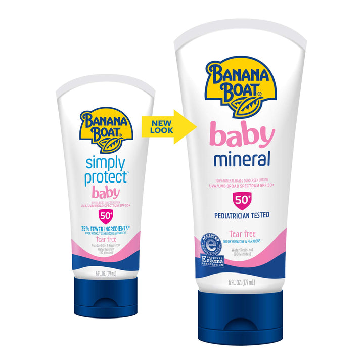 Banana Boat Baby 100% Mineral Sunscreen Lotion SPF 50 Twin Pack | Banana Boat Baby Sunscreen, Sunscreen for Babies, Oxybenzone Free Sunscreen, Banana Boat Lotion Sunscreen SPF 50, 6oz each