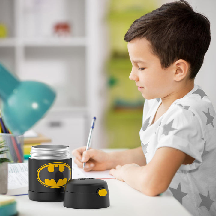 THERMOS FUNTAINER 10 Ounce Stainless Steel Vacuum Insulated Kids Food Jar with Spoon, Batman