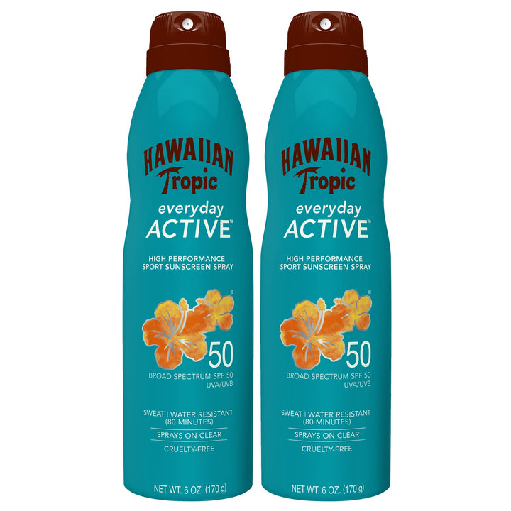 Hawaiian Tropic Everyday Active Spray Sunscreen SPF 50, 6oz | Hawaiian Tropic Sunscreen SPF 50, Sunblock, Oxybenzone No Sunscreen, Spray On Sunscreen, Body Sunscreen Spray SPF 50, 6oz each Twin Pack 6 Ounce (Pack of 2) SPF 50 - Twin Pack