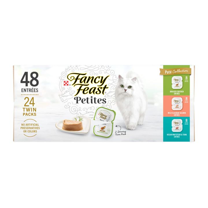 Purina Fancy Feast Gourmet Wet Cat Food Variety Pack, Petites Pate Collection, break-apart tubs, 48 servings - (Pack of 24) 2.8 oz. Tubs