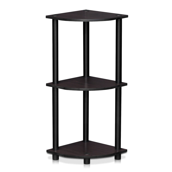 Furinno Turn-N-Tube 4-Tier Corner Display Rack Multipurpose Shelving Unit, Dark Brown Grain/Black 4-Tier Round Tube