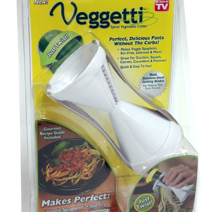 Veggie Slicer, Dual Stainless Steel Blade Vegetable Cutter for Thick or Thin Noodle, Works with Zucchini, Squash, Cucumbers, Carrots, and more,White