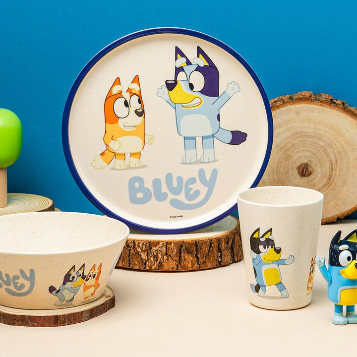 Zak Designs Bluey Kids Dinnerware Set 3 Pieces, Durable and Sustainable Melamine Bamboo Plate, Bowl, and Tumbler are Perfect For Dinner Time With Family (Bluey, Bingo, Bandit, Chilli) 8" Plate, 6" Bowl, 10oz Tumbler