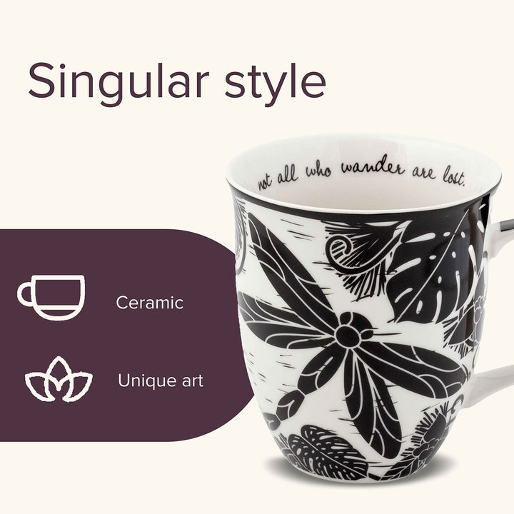 Karma Gifts 16 oz Black and White Boho Mug Dragonfly - Cute Coffee and Tea Mug - Ceramic Coffee Mugs for Women and Men 1 Count (Pack of 1)