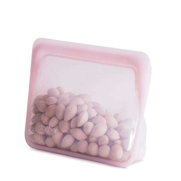 Stasher Platinum Silicone Food Grade Reusable Storage Bag, Pink (Stand-Up Mini) | Reduce Single-Use Plastic | Cook, Store, Sous Vide, or Freeze | Leakproof, Dishwasher-Safe, Eco-friendly | 28 Oz