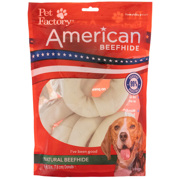 Pet Factory American Beefhide 3-4" Donuts Dog Chew Treats - Natural Flavor, 8 Count/1 Pack