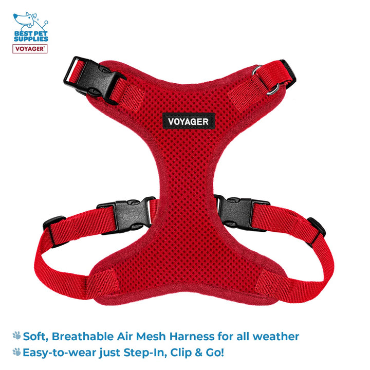 Voyager Step-in Lock Dog Harness w Reflective Dog Leash Combo Set with Neoprene Handle 5ft - Supports Small, Medium and Large Breed Puppies/Cats by Best Pet Supplies - Red, L Harness Leash Set (Red) L (Chest: 20 - 25")