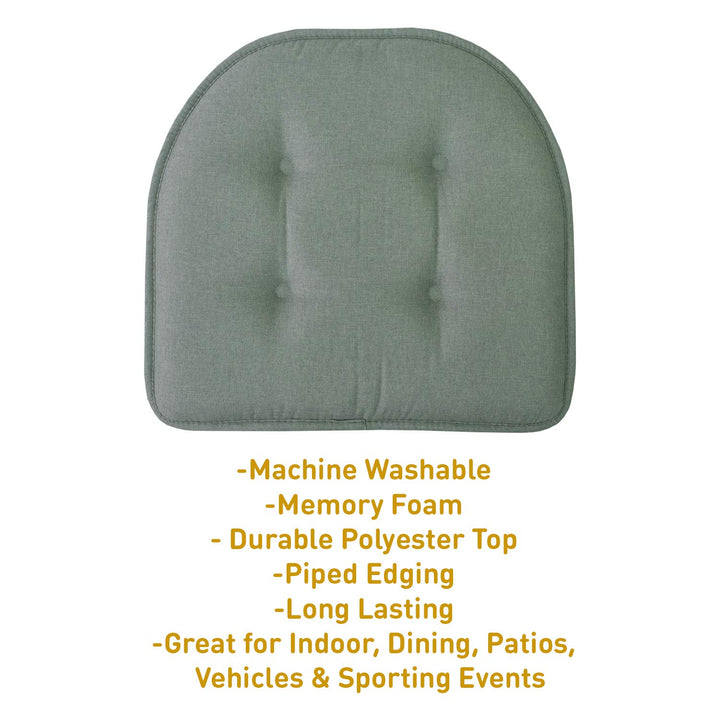 Sweet Home Collection Chair Cushion Memory Foam Pads Tufted Slip Non Skid Rubber Back U-Shaped 17" x 16" Seat Cover, 2 Count (Pack of 1), Scuba Green 2 Pack