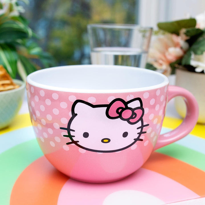 Silver Buffalo Sanrio's Hello Kitty Face and Polka Dots Ceramic Soup Mug, 24-Ounces