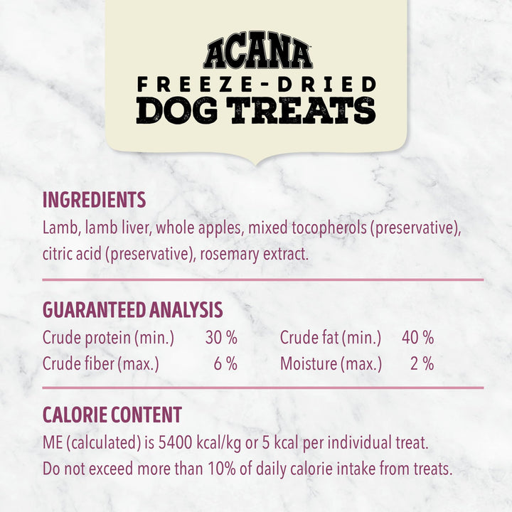 ACANA Singles Freeze Dried Dog Treats, Limited Ingredient Grain Free Lamb & Apple Recipe, 3.25oz Freeze-Dried Treats 3.25 Ounce (Pack of 1)