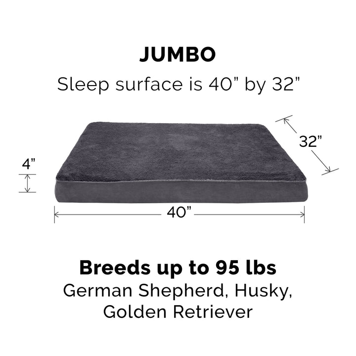 Furhaven Replacement Dog Bed Cover Terry & Suede Mattress, Machine Washable - Gray, Jumbo (X-Large) Terry & Suede (Gray) 40.0"L x 32.0"W x 0.3"Th Cover Only