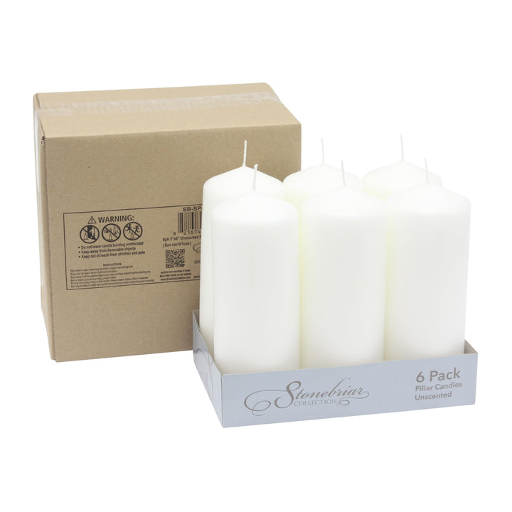 Stonebriar 80 Hour Long Burning White Unscented Pillar Candles, 3x8, White, 6 Count 3" x 8" 6.0