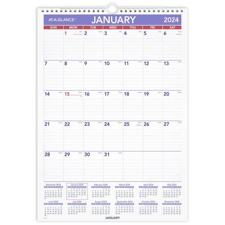 AT-A-GLANCE 2024 Wall Calendar, 12" x 17", Medium Tall, Spiral Bound, Monthly (PM22824) 2024 Old Edition