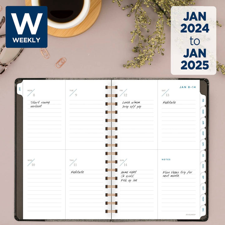 AT-A-GLANCE 2024 Weekly & Monthly Planner, 5-1/2" x 8-1/2", Small, Wirebound, Signature Collection, Black (YP2000524) 2024 Old Edition