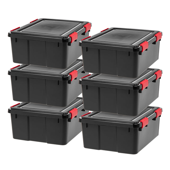 IRIS USA 54 Quart Stackable Plastic Storage Bins with Lids and Latching Buckles, 6 Pack - Pearl, Containers with Lids and Latches, Durable Nestable Closet, Garage, Totes, Tubs Boxes Organizing Latching Lid 54 Qt. - 6 Pack