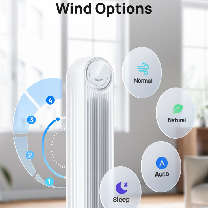 Dreo Tower Fan for Bedroom, 25ft/s Velocity Quiet Floor Fan, 90° Oscillating Fans for Indoors with 4 Speeds, 4 Modes, 8H Timer, Bladeless Fan, Standing Fans, Grey, Nomad One (DR-HTF007)