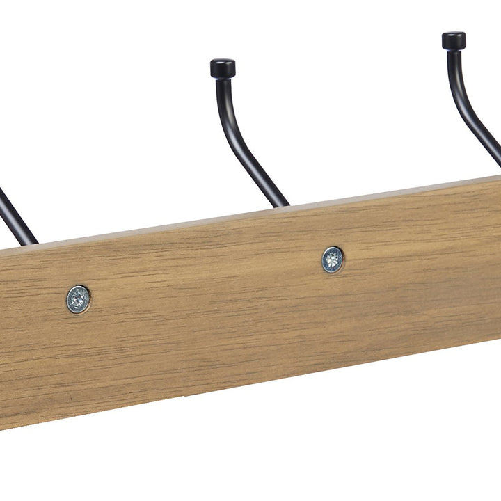 Basics Rectangular Wall-Mounted Farmhouse Coat Rack, 5 Hook, Barnwood Single