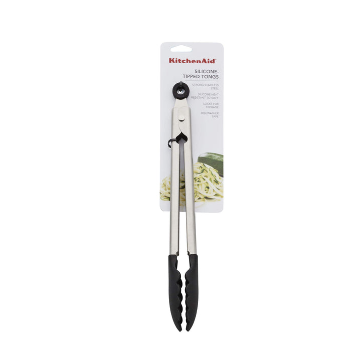 KitchenAid Silicone Tipped Stainless Steel Tongs, 12 Inch, Black